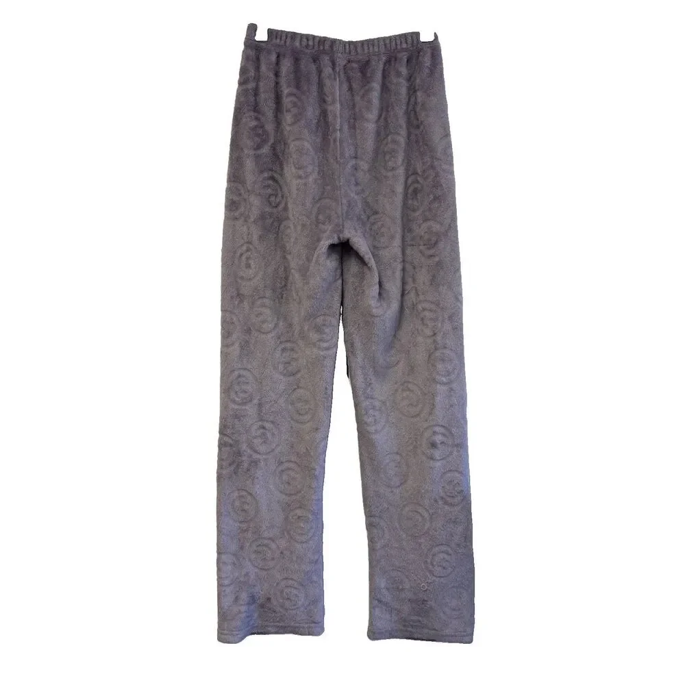 Women Fleece Pajama Pants S Straight Leg Pull On Purple Comfy Cabincore Swirls